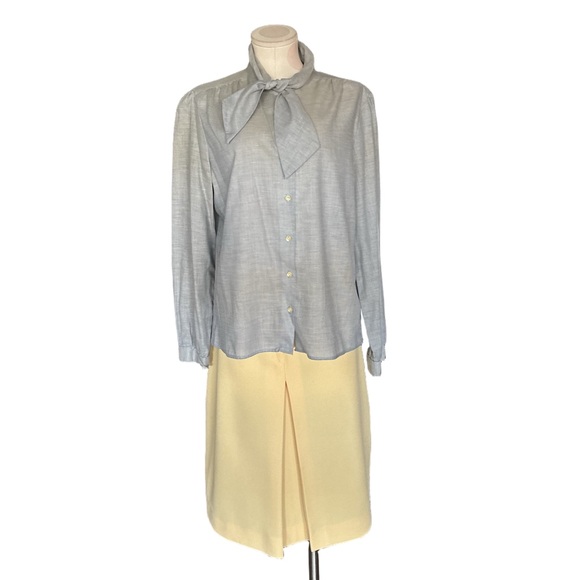 Classic Minimalist Vintage 1980s Secretary Blouse – Blue Gray – Approx L - Picture 3 of 6